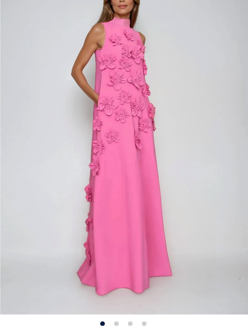 Sleeveless Pink Maxi Dress with 3D Floral Appliqués